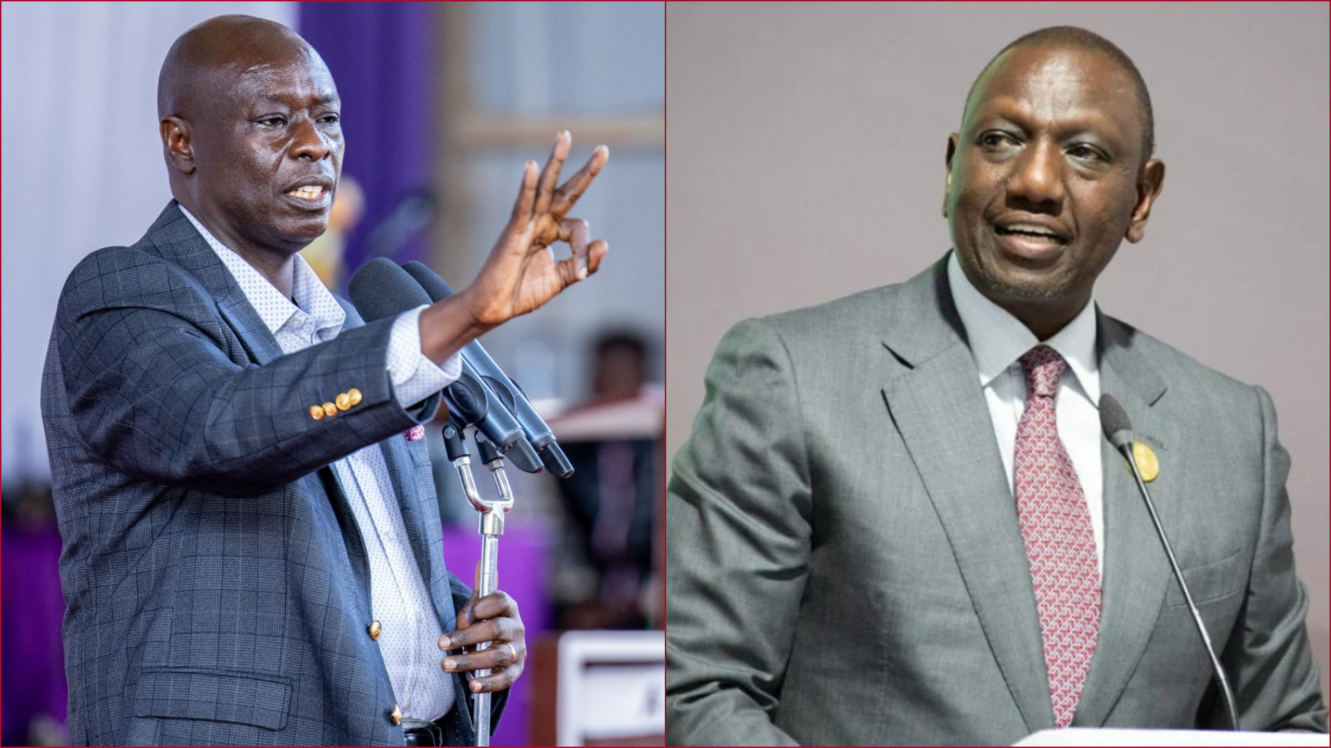 Collaged photos of former deputy president Rigathi Gachagua and President William Ruto.